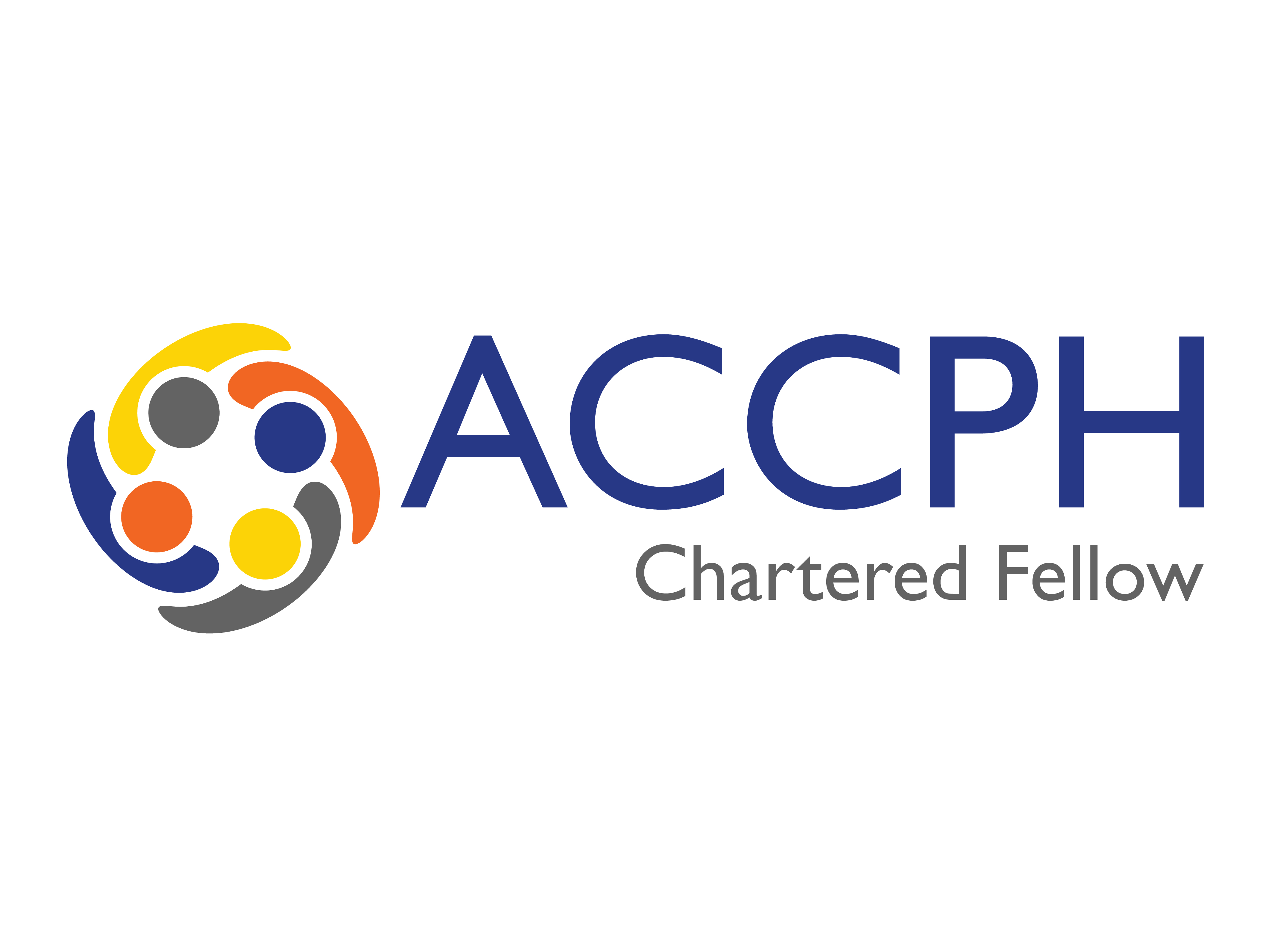 A logo with the text “ACCPH Chartered Fellow” and a graphic of colorful circles on the left.