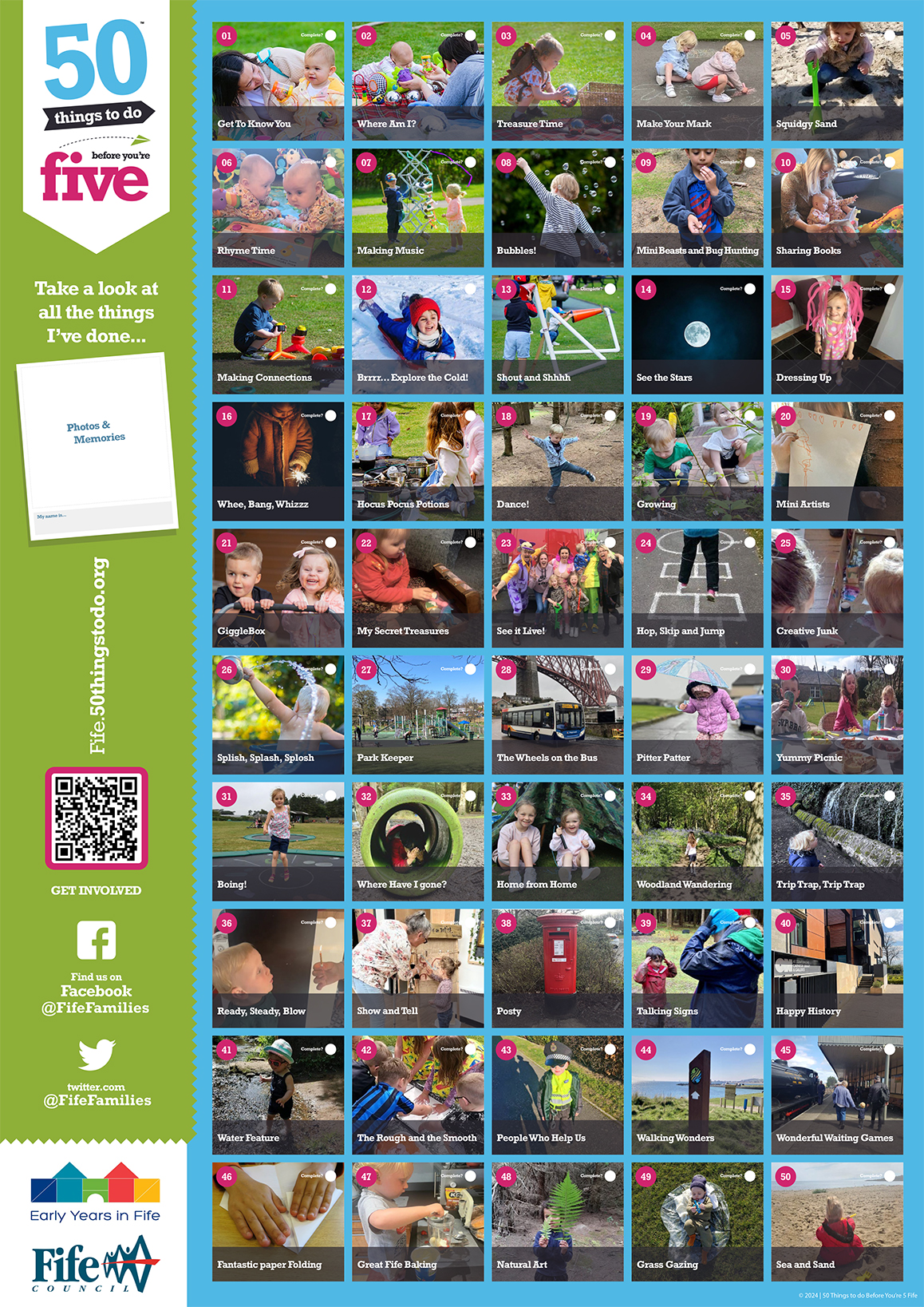 A poster containing images of each "50 Things" activity allowing you to check off completed activities